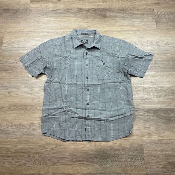 Quiksilver Shirt Mens Large Gray Waterman Comfort Fit Plaid Short Sleeve - Picture 1 of 11